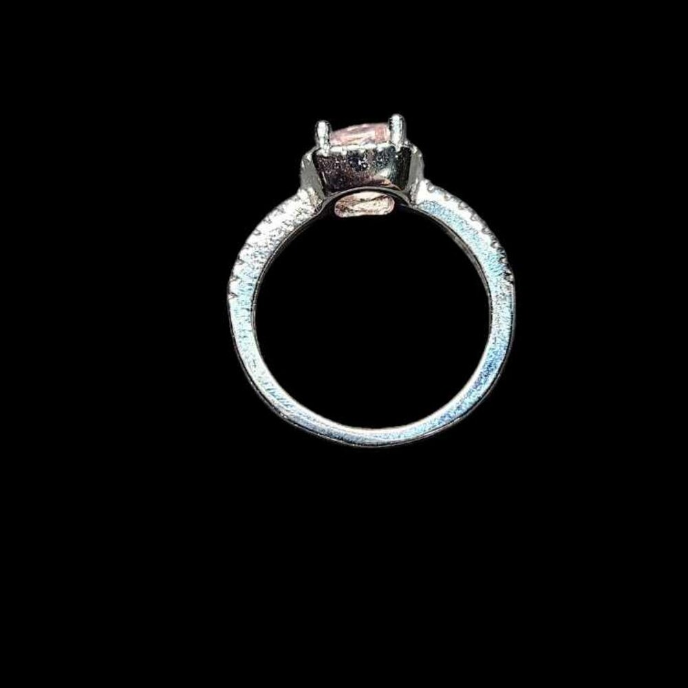 ✨ Elegant Sterling Silver Pink Cushion-Cut Halo Ring ✨ - Picture 5 of 7